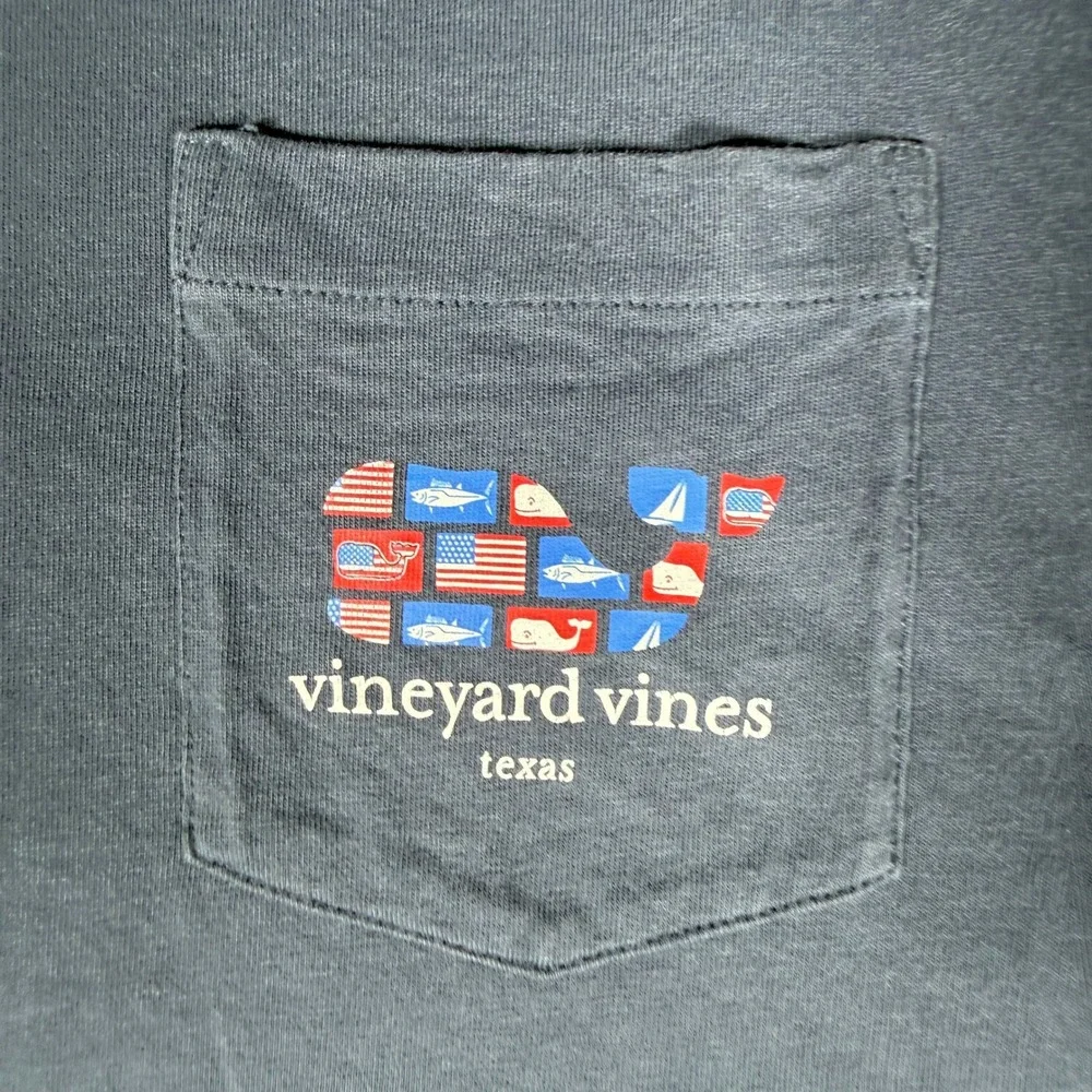 Vineyard Vines Mens Texas Whale‎ Flag Graphic Long Sleeve Pocket T-Shirt Blue S